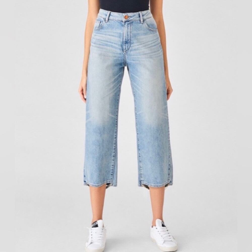 DL1961 Hepburn Cropped High Rise Wide Leg Jeans Belden Bleached Cotton NWT 31